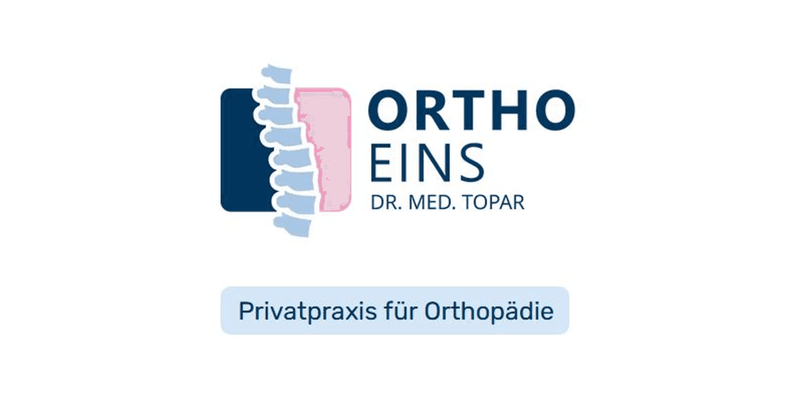 Ortho Eins Dr. Med. Topar Logo mit stilisierter Wirbelsäule und dem Schriftzug Privatpraxis für Orthopädie.